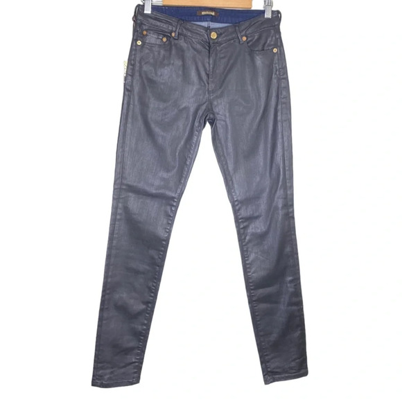 ✨NWT Roberto Cavalli Black Blue Mid Rise Coated Skinny Jeans Women's Size 6 - Picture 2 of 12